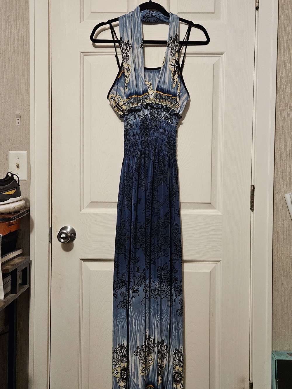 Source Unknown Blue Floral Ombre Maxi Dress with Yellow Accents